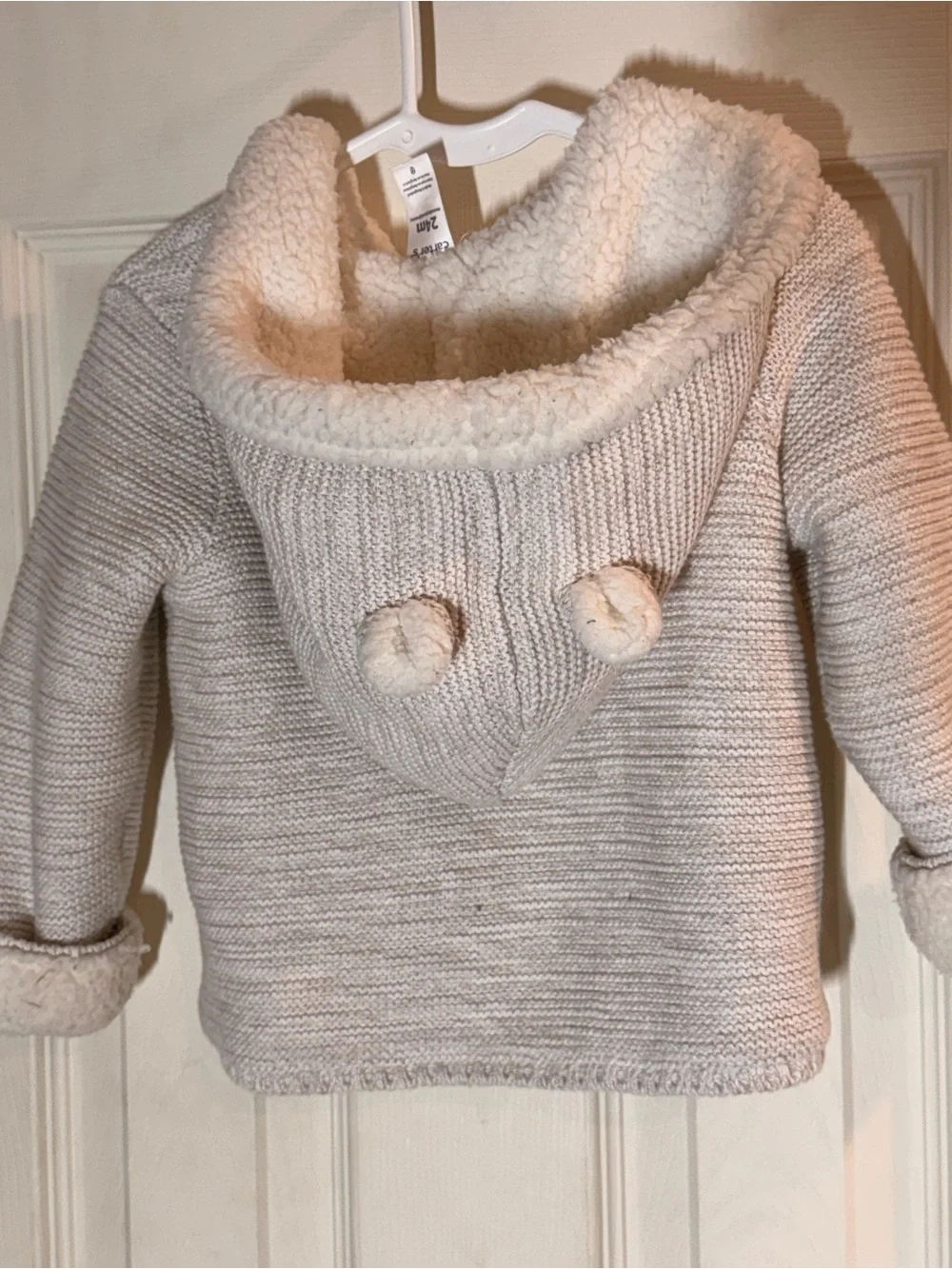Carter's Cream Hooded Knit Sherpa Jacket with Wooden Buttons